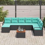 vidaXL Ensemble de canapé de jardin avec coussin 9 Pièces Noir Poly rotin