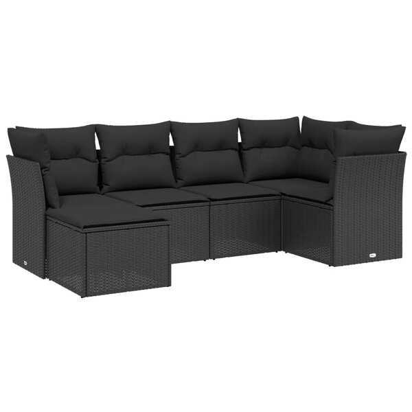 vidaXL Salon de jardin 6 Pièces avec coussins noir résine tressée