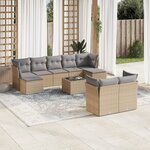 vidaXL Salon de jardin avec coussins 10 Pièces beige résine tressée