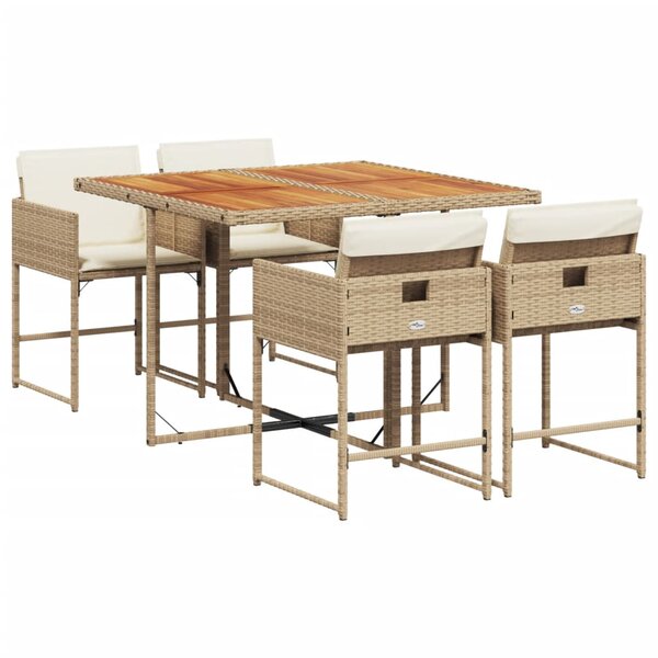 vidaXL Ensemble à manger de jardin avec coussins 5Pièces Beige poly rotin