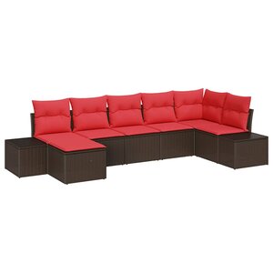 vidaXL Ensemble de canapé de jardin avec coussin 7 Pièces Marron et rouge