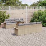 vidaXL Ensemble de Canapé de Jardin 9 Pièces avec Coussins Beige Rattan Poly
