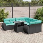 vidaXL Salon de jardin avec coussins 9 Pièces noir résine tressée acacia