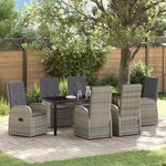 vidaXL Ensemble de salle à manger de jardin de 7 pièces avec coussins gris poly rattan