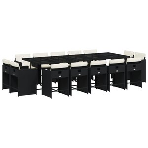 vidaXL Ensemble à manger de jardin 15 Pièces coussins noir résine tressée