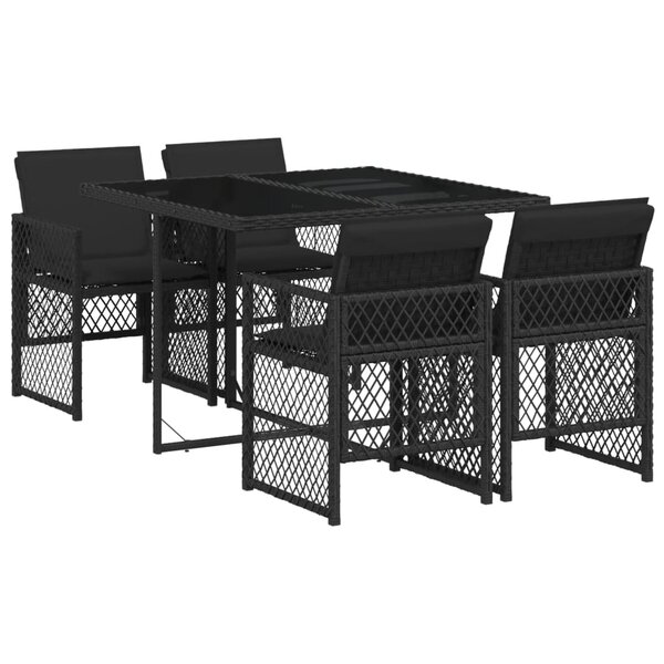 vidaXL Ensemble à manger de jardin coussins 5Pièces noir résine tressée