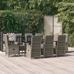 vidaXL Ensemble à manger de jardin 9Pièces et coussins noir et gris