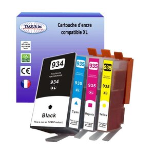 4 Cartouches compatibles avec HP OfficeJet Pro 6230 ePrinter, 6820, 6830 remplace HP 934XL, HP 935XL  (Noire+Couleur)- T3AZUR