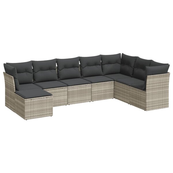vidaXL Salon de jardin 8 Pièces avec coussins gris clair résine tressée