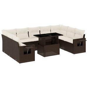vidaXL Salon de jardin 10 Pièces avec coussins marron résine tressée