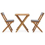 vidaXL Ensemble de bistro pliable 3 Pièces et coussins bois acacia solide