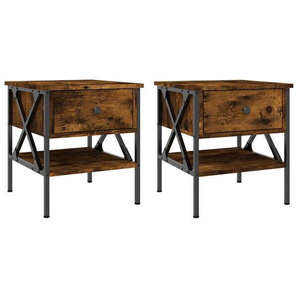 vidaXL Tables de chevet 2 Pièces chêne fumé 40x42x45 cm bois d’ingénierie
