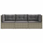 vidaXL Salon de jardin 3 Pièces avec coussins Gris Résine tressée