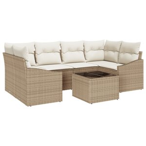 vidaXL Ensemble de canapé de jardin 7 pièces avec coussins Beige Poly Rattan