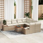 Ensemble de Canapés de Jardin 9 Pièces avec Coussins Beige Poly Rotin Acacia