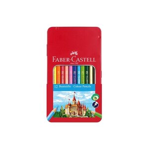 Boîte métal x12 crayons de couleur hexagonaux avec fenêtre FABER-CASTELL