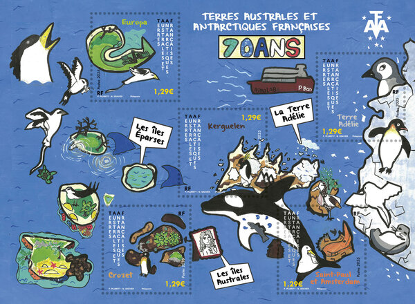 Bloc de 5 timbres TAAF - Les 70 ans des TAAF