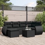 vidaXL Salon de jardin 7 Pièces avec coussins noir résine tressée