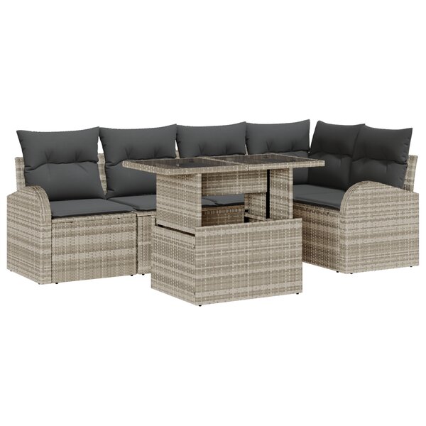 vidaXL Ensemble de canapé de jardin 6 pièces avec coussins gris clair en poly rotin