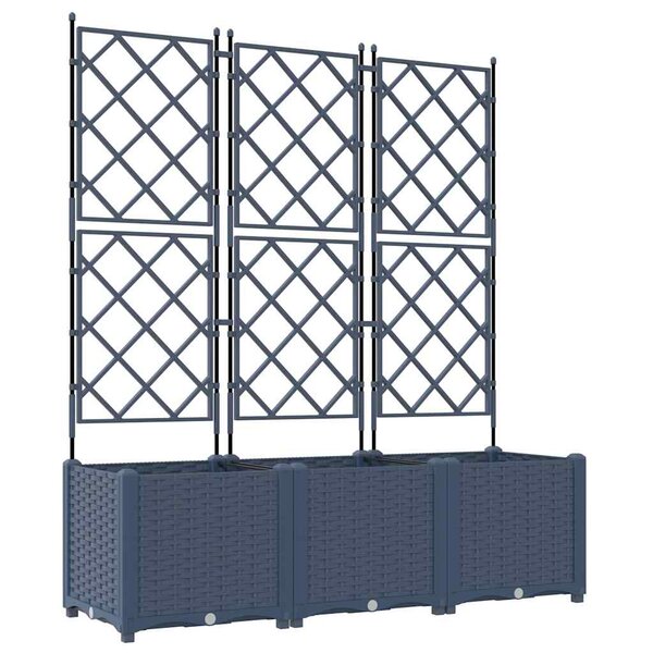vidaXL Bac à fleurs avec Treillis 3 Pièces Gris 120 x 40 x 143 cm PP
