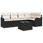 vidaXL Ensemble de canapé de jardin avec coussin 6 Pièces Noir Poly rotin