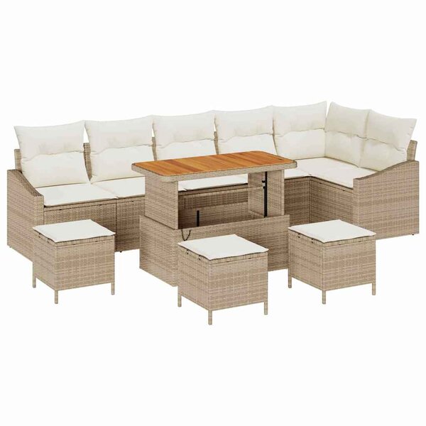 vidaXL Ensemble de canapé de jardin 10 Pièces Beige Poly rotin