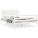 vidaXL Cadre de lit avec tête de lit blanc King Size bois massif