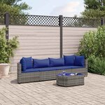 vidaXL Salon de jardin 5 Pièces avec coussins gris résine tressée