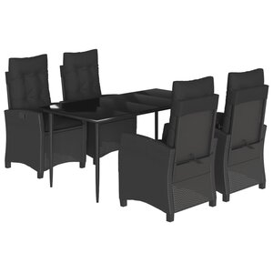vidaXL Ensemble à manger de jardin coussins 5Pièces Noir Résine tressée