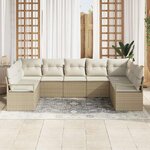vidaXL Ensemble de canapé de jardin 7 Pièces Beige et blanc polyrotin