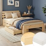 Lit en Bois 90x200 cm Naturel avec Matelas - 2 Tiroirs