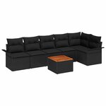 vidaXL Ensemble de canapé de jardin 7 Pièces Noir Poly rotin
