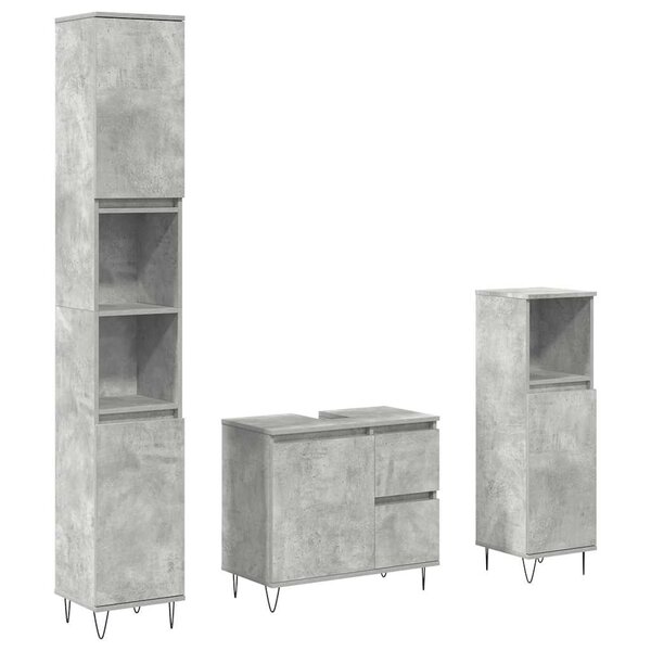 vidaXL Ensemble de meubles de salle de bain 3 Pièces gris béton