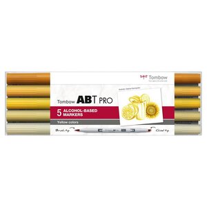Set de 5 Marqueurs Base Alcool Double Pointe ABT PRO couleurs jaune TOMBOW