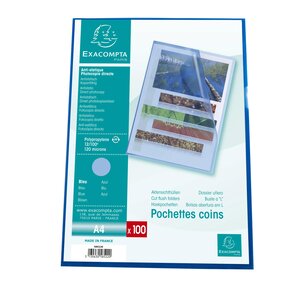 Sachet 100 Pochettes Polypropylène Grainé 12/100e - A4 - Bleu - X 10 - Exacompta