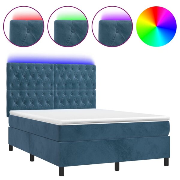 vidaXL Sommier à lattes de lit matelas et LED Bleu foncé 140x200 cm