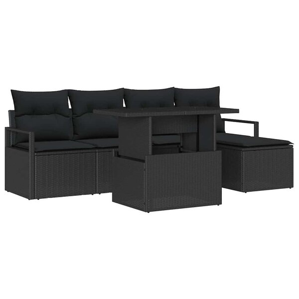 vidaXL Ensemble de canapé de jardin 6 Pièces Noir Poly rotin