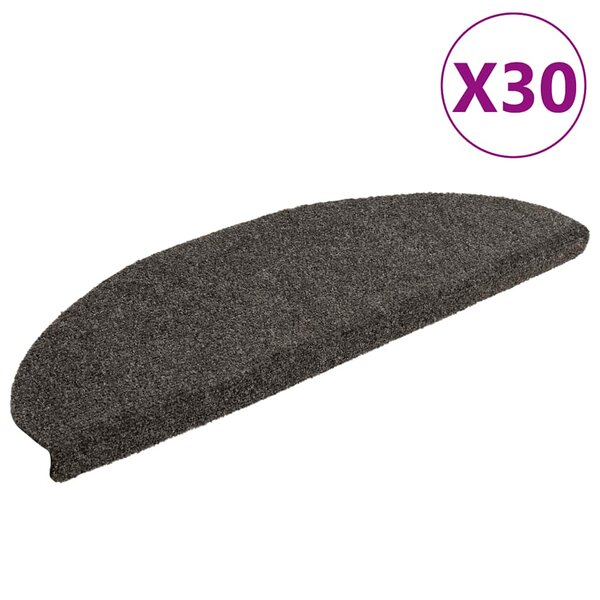 vidaXL Tapis d'escalier autocollants 30 pièces 65 x 21 x 4 cm Anthracite Demi-rond Grand