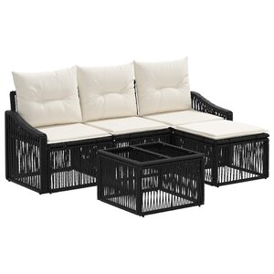 vidaXL Ensemble de canapé de jardin 5 Pièces Noir polyrotin