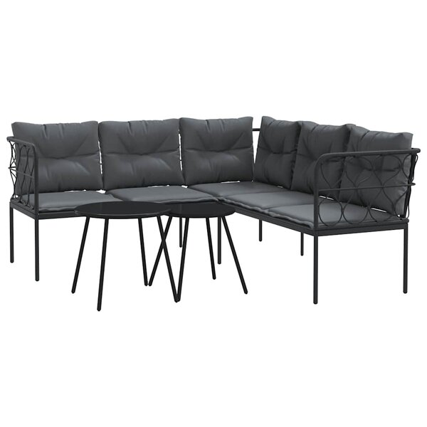 vidaXL Ensemble de canapés de jardin et coussins noir acier textilène