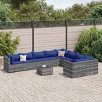 vidaXL Salon de jardin avec coussins 10 Pièces gris résine tressée