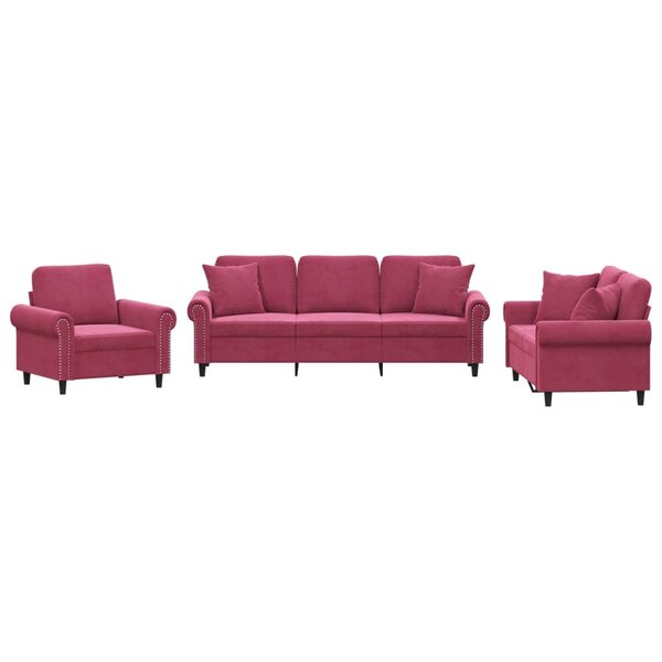 vidaXL Ensemble de canapés 3 Pièces avec coussins rouge bordeaux velours