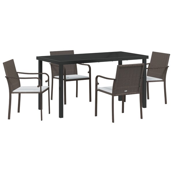 Ensemble de jardin 5 pièces avec des coussins en poly rattan marron