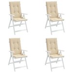 vidaXL Coussins de chaise de jardin dossier haut lot de 4 beige tissu