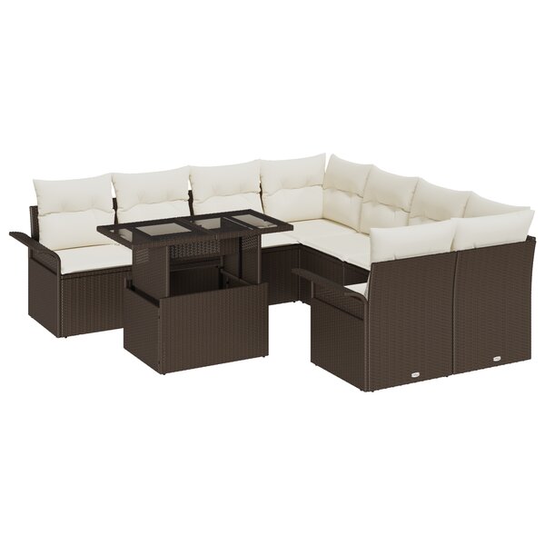 vidaXL Ensemble de canapé de jardin de 9 pièces avec coussins Marron Rotin Synthétique