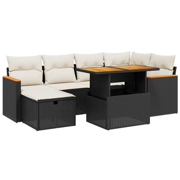 vidaXL Salon de jardin 7 Pièces avec coussins noir résine tressée