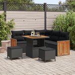 Ensemble de canapés de jardin de 8 pièces avec coussins noir poly rotin acacia