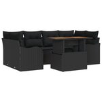 Ensemble de canapé de jardin 7 pièces vidaXL avec coussins noirs en rattan poly et acacia