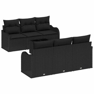 vidaXL Ensemble de canapé de jardin avec coussin 7 Pièces Noir