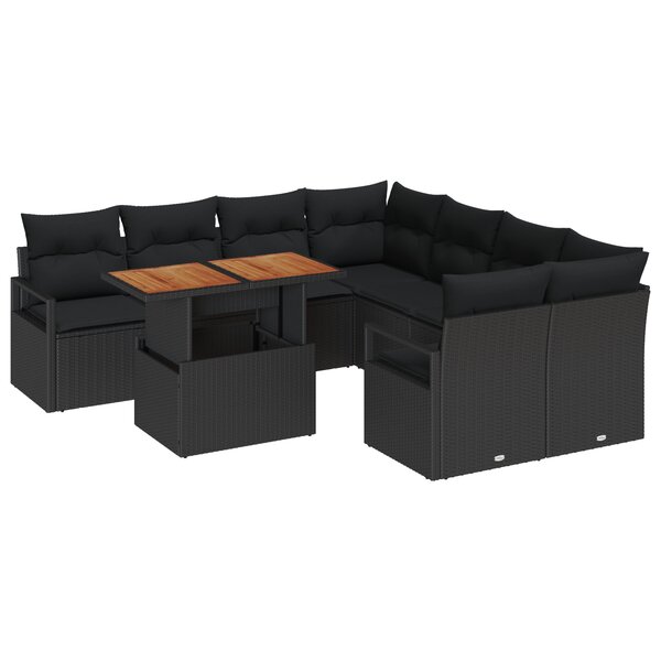 vidaXL Ensemble de Canapés de Jardin 9 Pièces avec Coussins Noir Rattan Poly